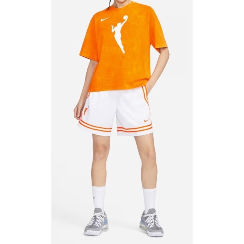 NIKE WNBA Basketball Shorts Women XL White Orange Striped Mesh Activewear